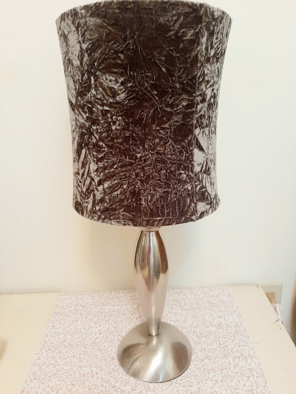 Brushed Chrome with crushed Velvet shade table lamp